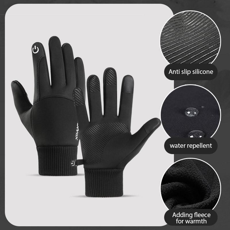 Black Winter Full Fingers Thermal Gloves Lining Windproof and Waterproof Cycling Gloves Motorcycle Ski Touch Screen Fleece Glove