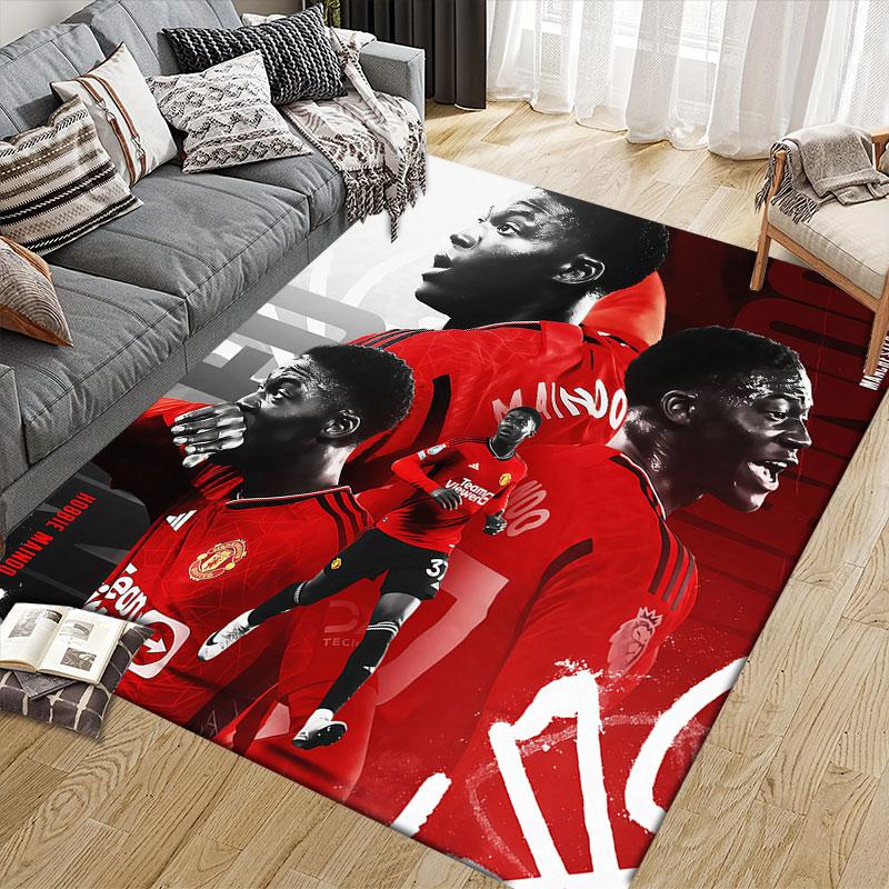 Kobbie Mainoo Flannel Printed Carpet, Home Sofa Decoration for Living Room & Bedroom, Non‑Slip Play Flannel Floor Mat for Game Room