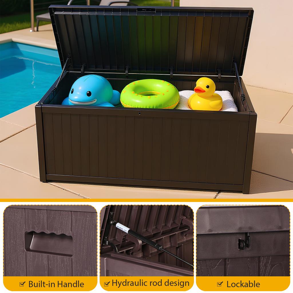 Waterproof Outdoor Storage Box UV-Resistant PP Deck Box Lockable Outside Storage Box Container for Patio Furniure
