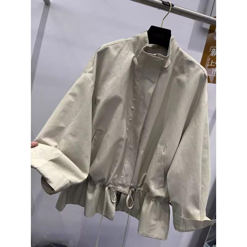 Женский oversize тренч с капюшоном на молнии, воротником-стойкой и кулиской, повседневный, свободного кроя, средней длины