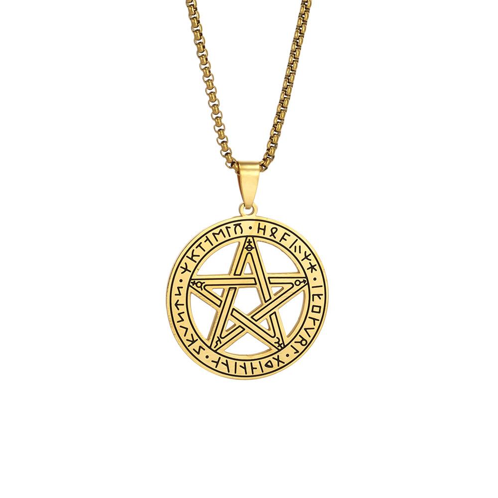 Viking Style Pentagram Sun Rune Necklace Supernatural Theme Movie Jewelry Stainless Steel