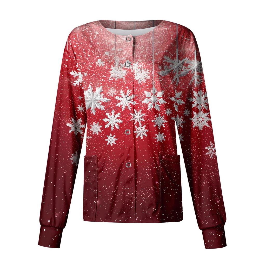 Women's Casual Long Sleeve Single Breasted Christmas Printed Dry-nurse Top