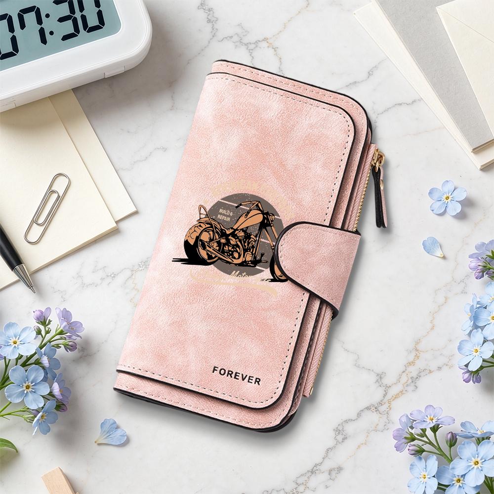 Retro Motorcycle Printed Wallet Multi Slot Card Holder Casual Long Purse