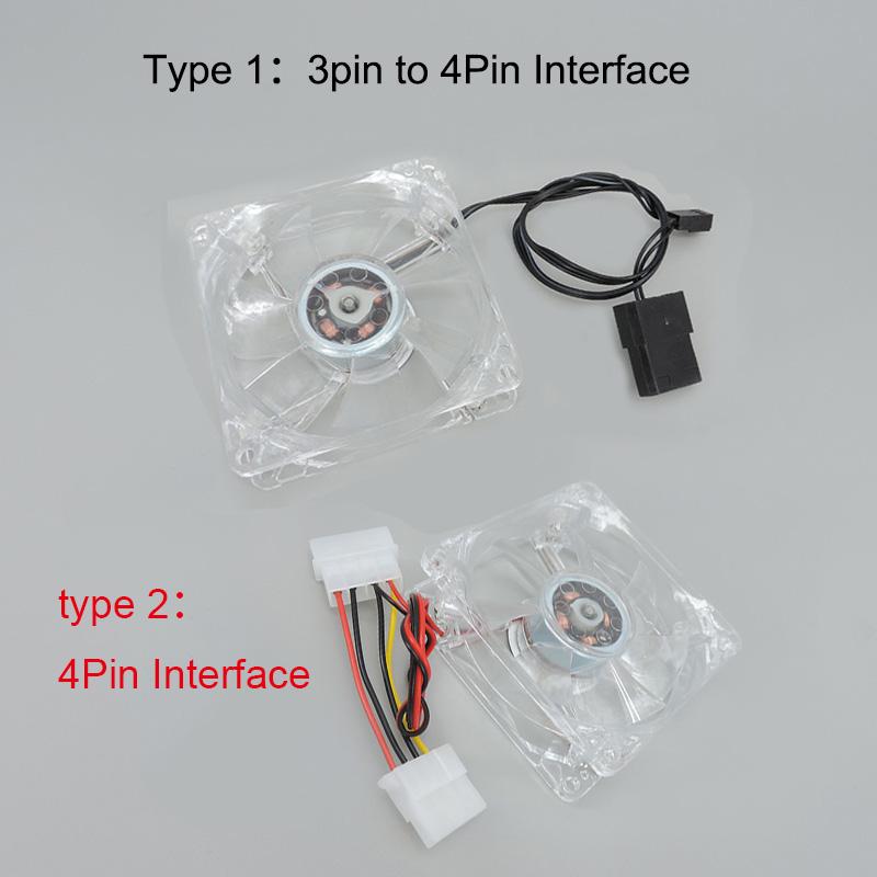 8025 Green Red Bule White Four color 4pin LED PC Computer Case Brushless Cooling Fan 80*80*25mm DC 12V 3pin to 4Pin Cooler