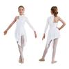 Girls Lyrical Dance Dress Half Floral Lace Bodice Asymmetrical Hem Boyshorts One Piece Jumpsuit for Dance Performance
