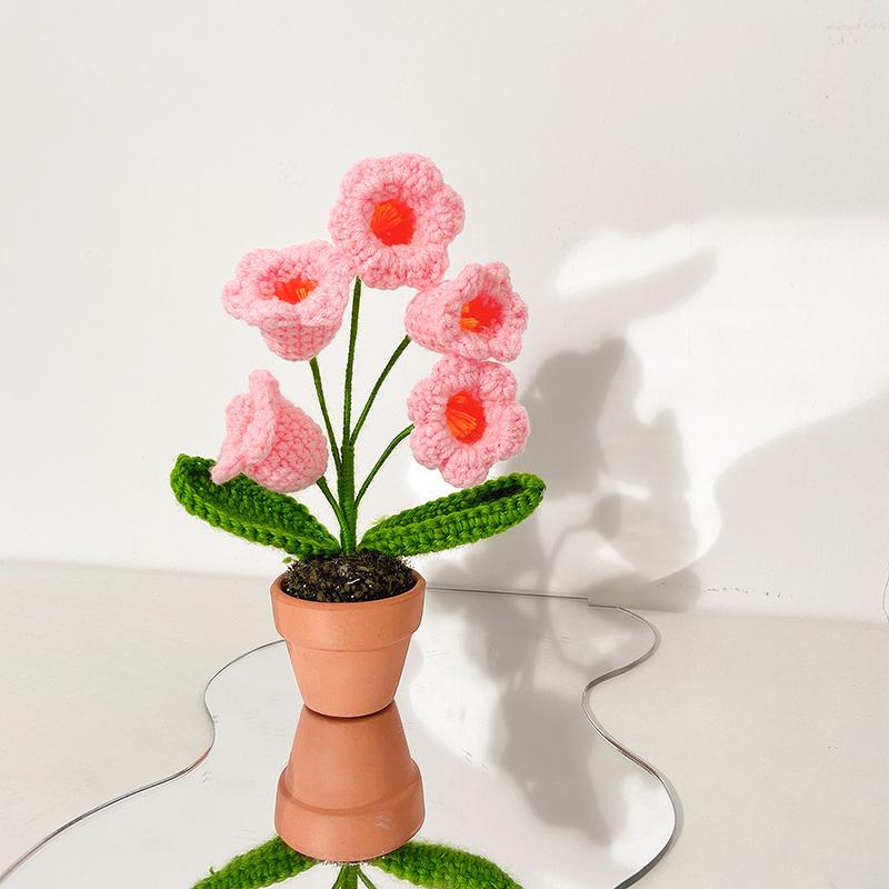 Mini Cute Crochet Flower Hand-Woven Simulation Flower Sunflower Potted Plants Knitted Finished Flowers Home Garden Decoration