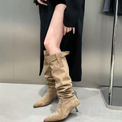 Осенне-зимние дутики, тонкие ботинки, острый носок, тонкий каблук, тонкий высокий каблук, маленькие мужчины, но ботфорты, женщины