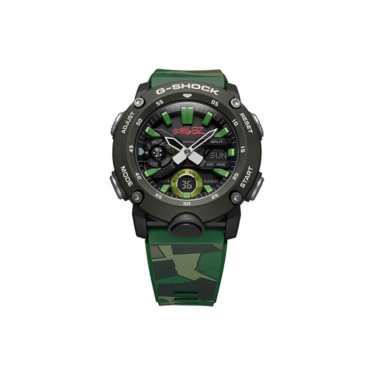 Casio G-Shock X Gorillaz Collaboration Military Green Camouflage Sports 200M Waterproof Shock Resistant Quartz Movement Resin Strap GA-2000GZ-3APR