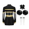 4Pcs Girls Cheer Leader Costume Long Sleeve Diamonds Dance Jumpsuit with Cheerleading Hand Flower Bowknot Hair Ties and Striped Knee High Tube Socks