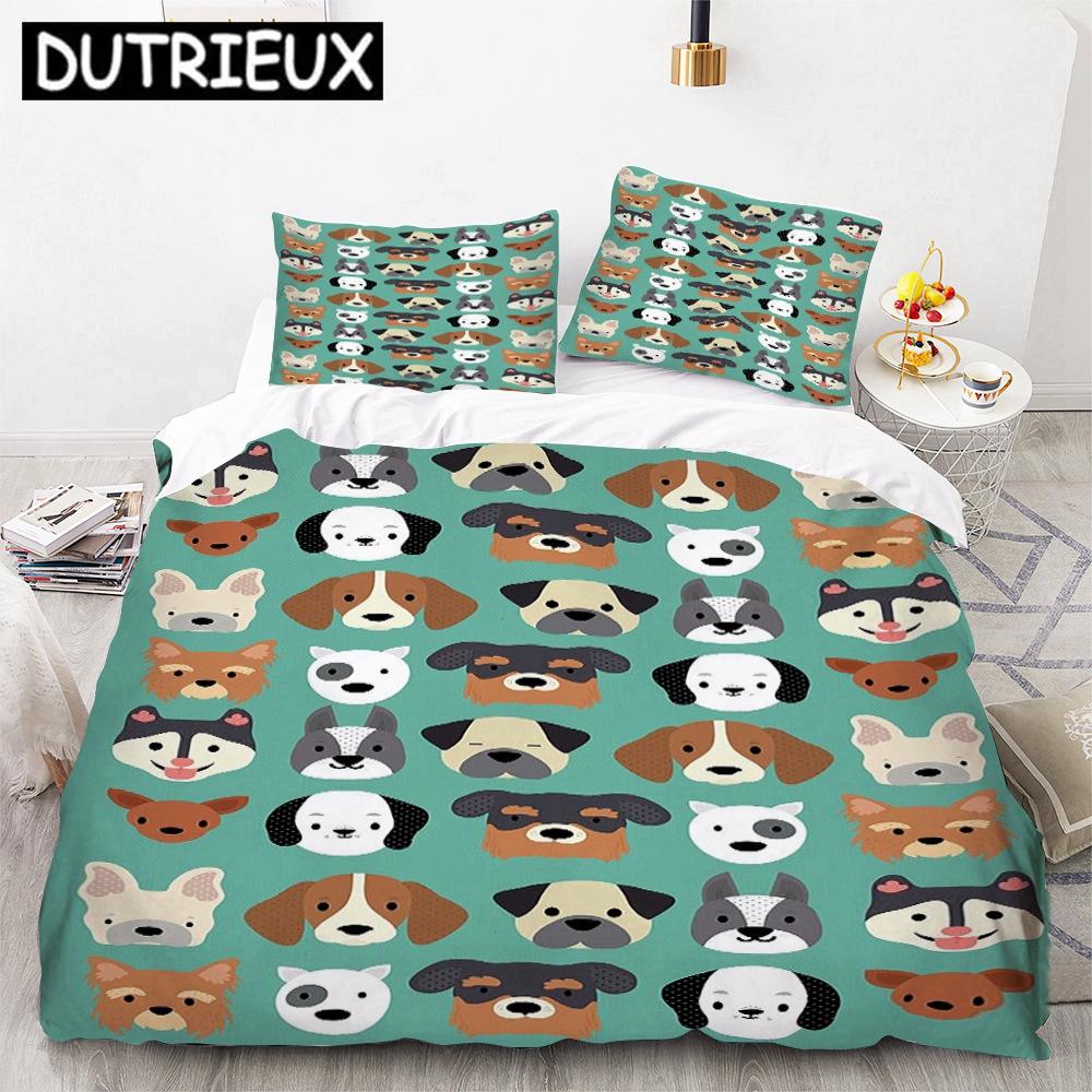 Cute Cartoon Dogs Animal 3D Duvet Cover Bedding Set Comforter Linen Pillowcases Quilt Cover Home Decor Single Double Twin Queen