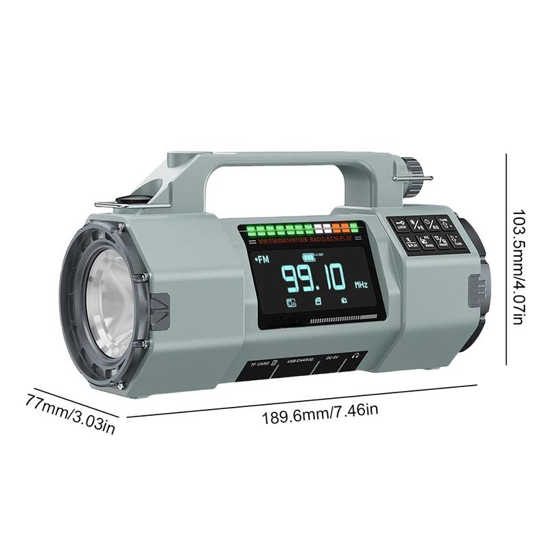 Аварийное радио FM/MW/SW/VHF/WB Портативное радио с SOS-сигналом Светодиодный фонарик BT-динамик Ручной завод Солнечное радио для выживания