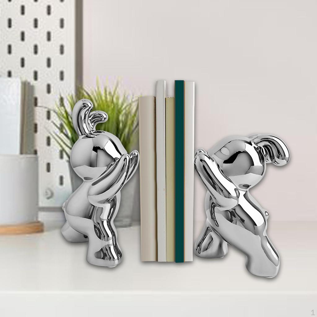 Rabbit Bookends Book Ends To Hold Books Ceramic Animal Figurines Bunny Stoppers Decorative