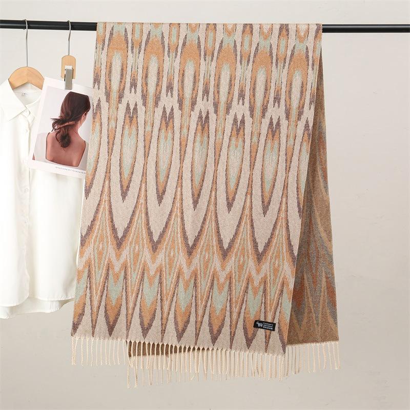 Ethnic Style Women Printed Shawl Autumn Winter Muslim Hijab Imitation Cashmere Tassels Scarves Luxury Thick Warm Scarf Female