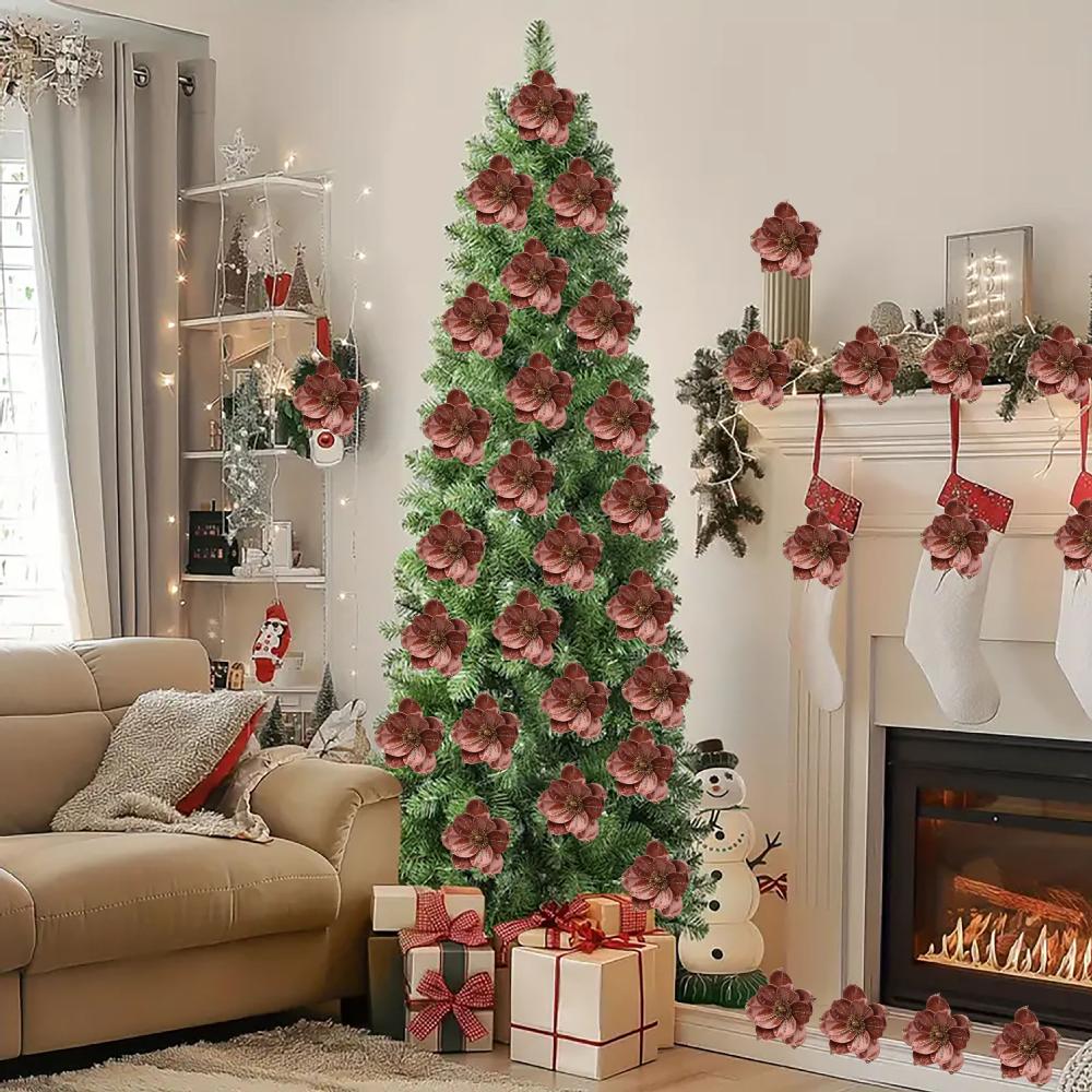 36cm High-end Glitter Artificial Christmas Flowers Xmas Tree Ornaments Christmas Tree Hang Flower Ornament 2026 New Year Decor