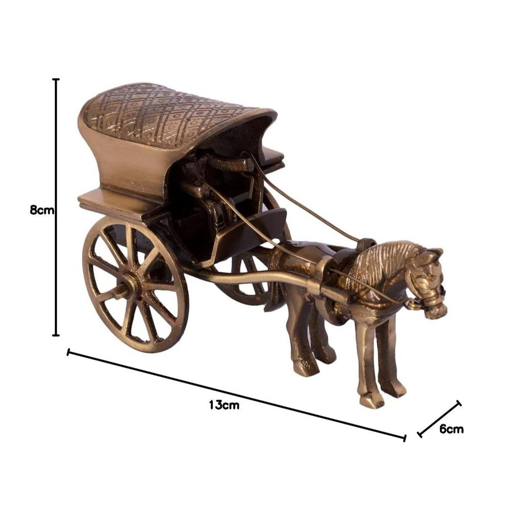 Antique Finish Horse Carriage Brass Showpiece (13 Cm X 6 Cm X 8, Brown and Golden)