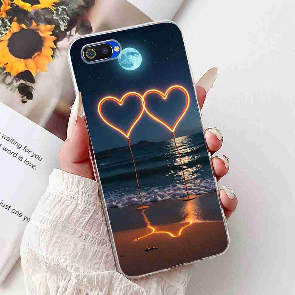 For Realme C2 RMX1941 6.1" Case Summer Fresh Mint Soft Silicone TPU Cover For Oppo Realme c2 C2 Luxurious Flowers Bumper Shell