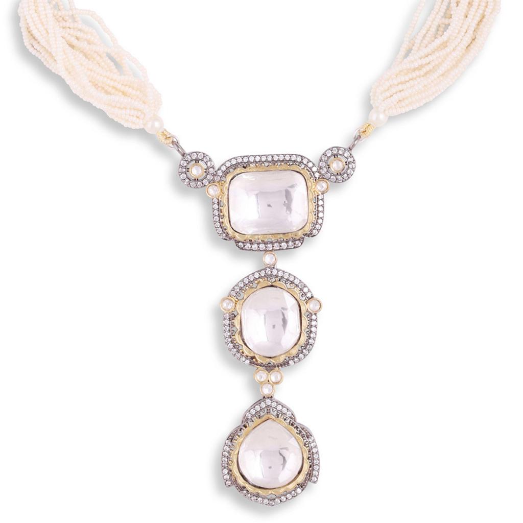 Silver Plated Polki Necklace Set for Women