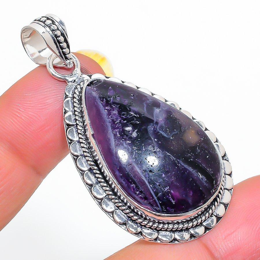 Fluorite Gemstone Handmade 925 Sterling Silver Jewelry Pendant 2.09" SU-11426