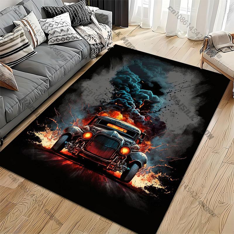 Fiery chaos vintage car explosion carpet Yoga living room room decor children's crawling mat doormat area rug games mat
