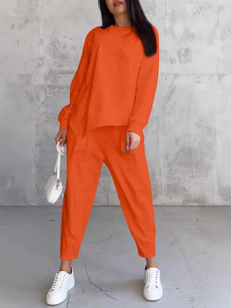 2024 Осень/Зима Женский Повседневный Свободный Крой Круглый Вырез Необычный Длинный Рукав Свитшот Комплект