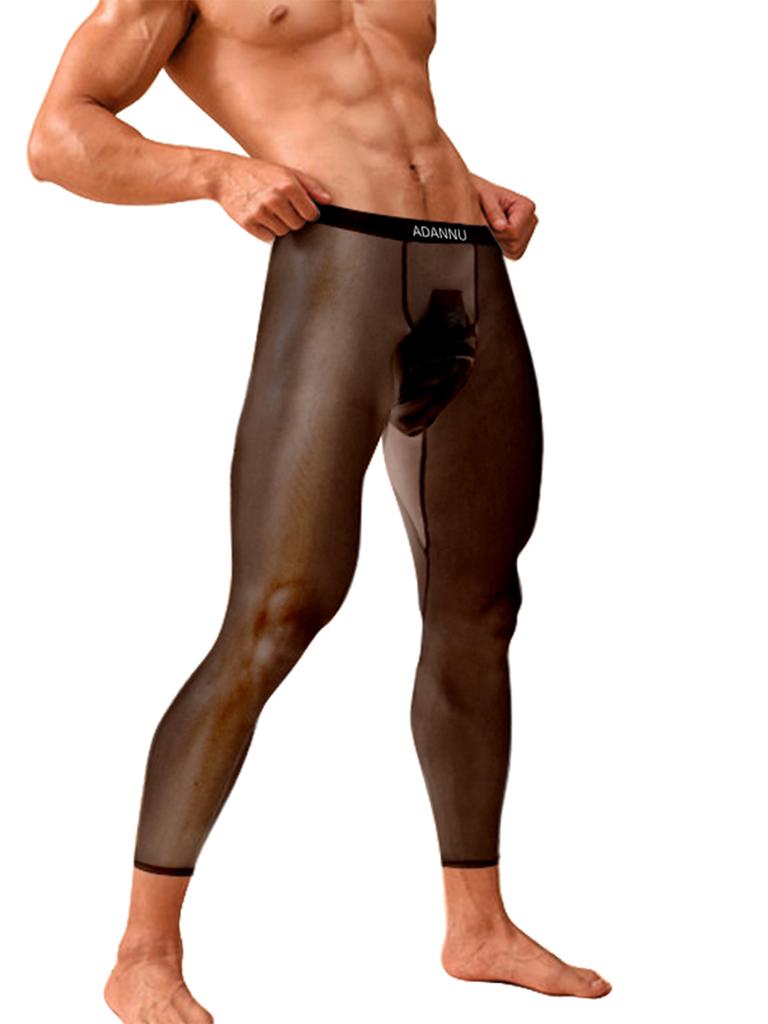 Men's Warm Ultra Thin Bottoming Pants, Quick Dry Sports Running Super Transparent High Elastic Men Fashion Leggings Comfortable