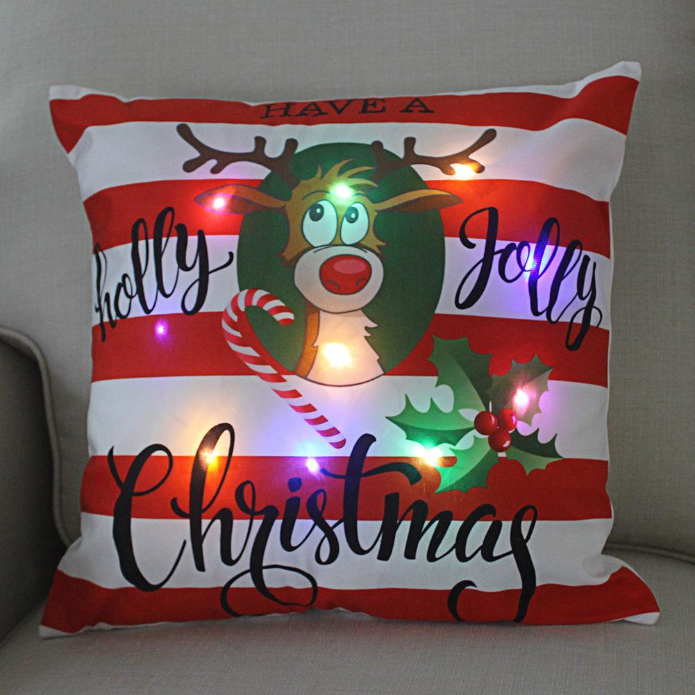 45cm LED Light Up Christmas Pillow Cover Festive Decorative Cushion Case With Lights For Home Holiday Decoration