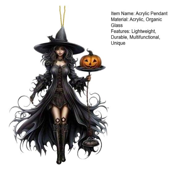 Gothic Witch Pendant 2D Acrylic Car Hanging Ornament Rearview Mirror Ornament for Halloween And Gothic Lovers