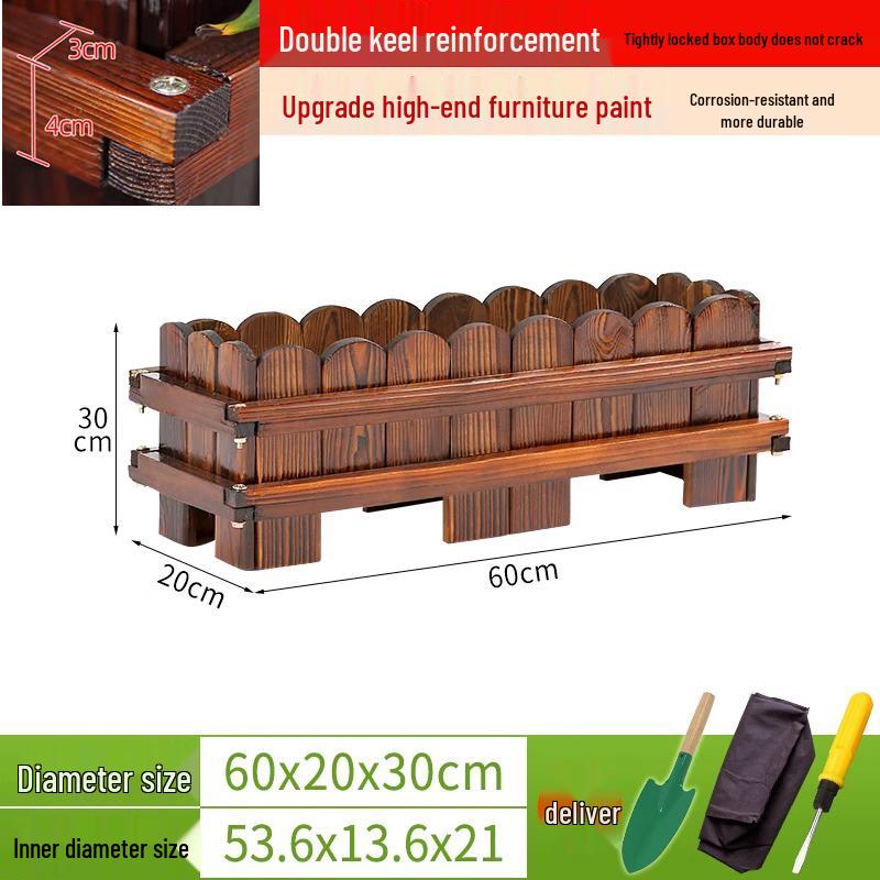 Outdoor Rectangular Wooden Flower Box and Vegetable Planter