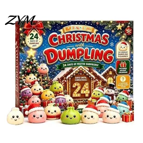 Holiday Theme Mini Dolls Christmas Advent Calendar with Squeeze Toys, Cute Silicone Dumpling Figures, Unique Collectible Figures Stress Relief Sensory