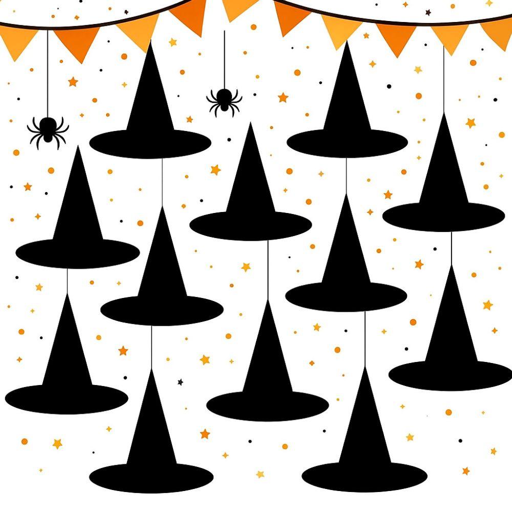 12pcs Handmade Witch Hat Decoration DIY Hanging Wizard Caps Haunted House