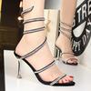 European and American Sexy Stiletto High Heels with Snake-Shaped Rhinestone Ankle Strap for Women