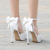 Женские сексуальные туфли-лодочки, женские туфли на шпильке, туфли-лодочки с острым носком, сексуальный бант, каблук 12 см, платформа 2,5 WZ