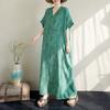 Dimanaf 2025 Plus Size Summer Women Long Dress Oversized Short Sleeve Loose Casual V-Neck Basic Printing Vintage Dress