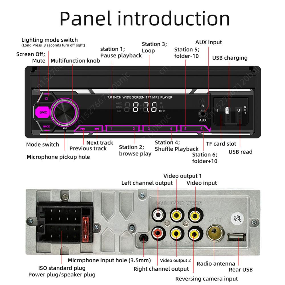 9607W 7'' сенсорный экран универсальный беспроводной Carplay автомобильный мультимедийный плеер Bluetooth FM TF/USB камера заднего вида автомобильное стерео радио