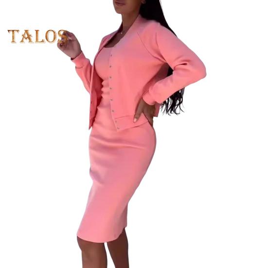 2 шт./комплект женский пальто платье комплект однобортный круглый вырез длинный рукав жакет облегающее платье-комбинация осеннее платье миди жакет комплект OL коммутационный офис