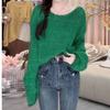 Women's Autumn and Winter One-line Collar Solid Colour Pullover Knitted Sweater