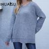 Women's Autumn and Winter Commuter Fashion Long Sleeve O-Neck Knit Sweater Side Split Button Sweater