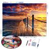 3D Diamond Painting Seaside Sunset Cross Stitch Full Diamond Embroidery Diamond Embroidery Kit Wooden Bridge Landscape Crafts Home Decoration