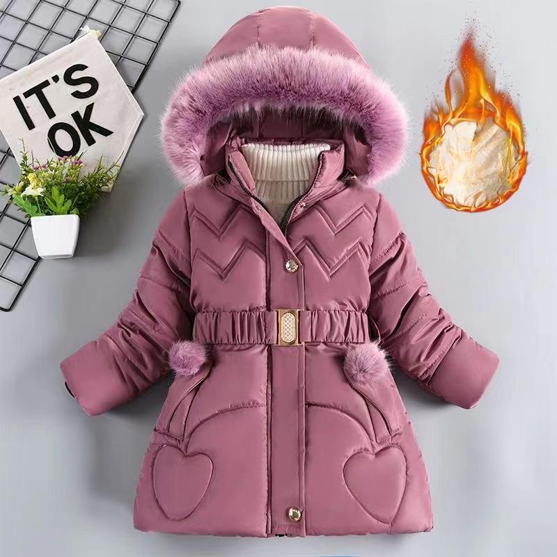 Winter Girls Coat Keep Warm Thicken Kids Jacket Hooded Zipper Fur Collar Princess Outerwear Children's Clothing 4 5 6 8 10 Years