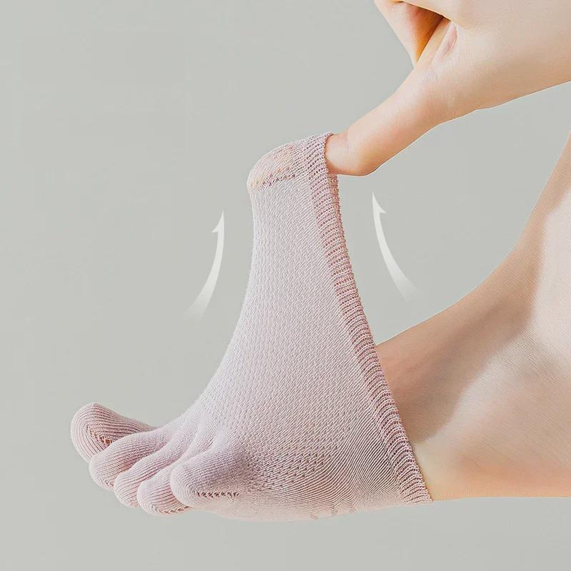 Женские весенне-летние нескользящие носки-лодочки с пятью пальцами и полуладонью — невидимые, тонкие, с раздвоенным носком для высоких каблуков.