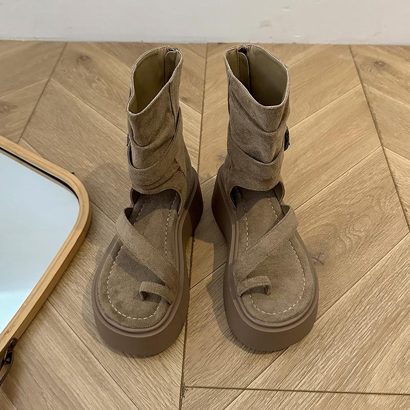 Fashion Platform Flats Women Ankle Boots Spring Autumn Retro Style Clip Toe Shoes Ladies Causal Slip On Sandalias Booties