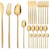 24Pcs Golden Dinnerware Set 18/10 Stainless Steel Knife Fork Spoon Cutlery Set Tableware Silverware Set Dishwasher Safe, Kitchen Items
