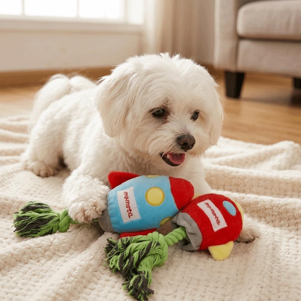 Cotton Rope Knot Plush Dog Toy Built-in Squeaker Space Pet Toy Pet Teeth Care