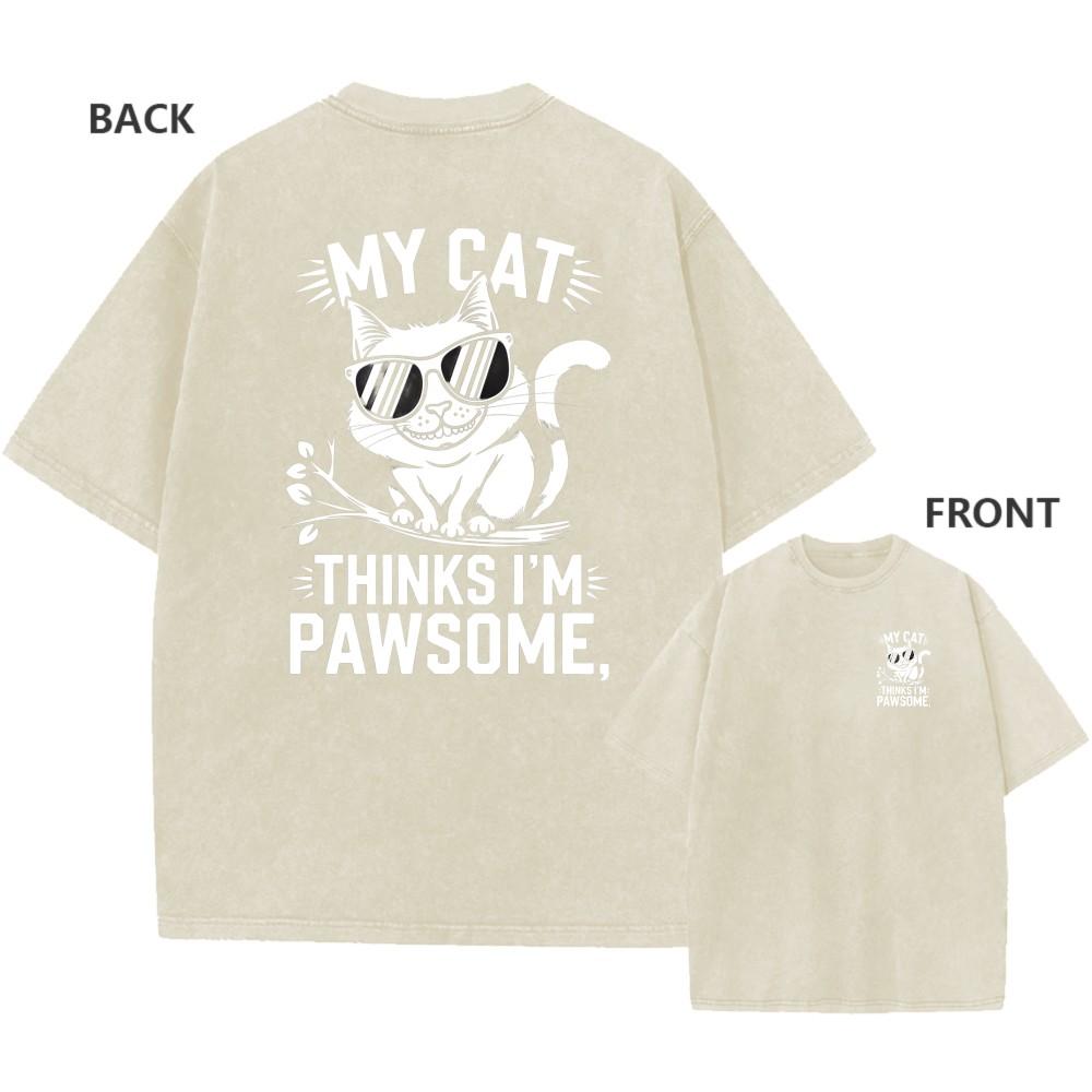 Mens Oversized Vintage Acid Wash TShirt Cotton Fashion Cute Cat TShirt