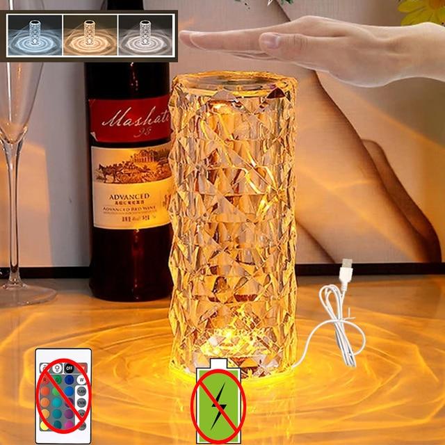 16/7/3/1 Colors LED Crystal Table Lamp Rose Light Projector Touch Adjustable Romantic Diamond Atmosphere Light USB Touch Night Light