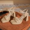 Fashion Wedding Sandals Platform Large Size Women High Heels Shoes 2025 Summer New Fashion Formal Wear Dress Up Buckle Sandals