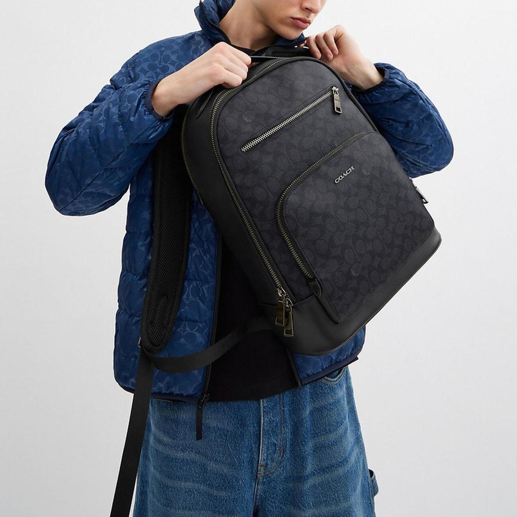 Coach Ethan 32 Zipper Closure Brand Print Coated Canvas Backpack Men Backpack Charcoal Black CV919-QBMI5