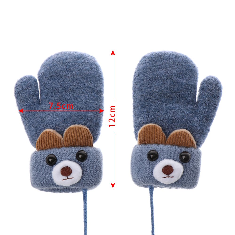 Girls Keep Finger Warm Cartoon Bear Baby Newborn Thick Plus Velvet Kids Gloves Knitting Mittens