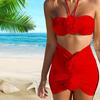 3Pcs/Set Women Summer Bikini Set 3D Rose Flower Decor Halter Bandeau Pleated