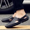 Fashion Luxury Men Shoes Brand Cowhide Casual Shoes Handmade Leather Shoes Moccasins Summer Hollow Out Sandals Men Baotou Half Slippers